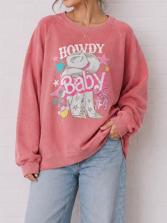 Simply Southern Tops - Simply Southern Howdy Baby Pink Graphic Sweatshirt Western Cowgirl Size Medium